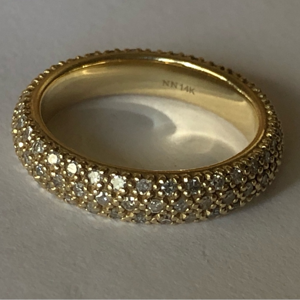 Gold and micro pave diamond 3 tiered studded ring